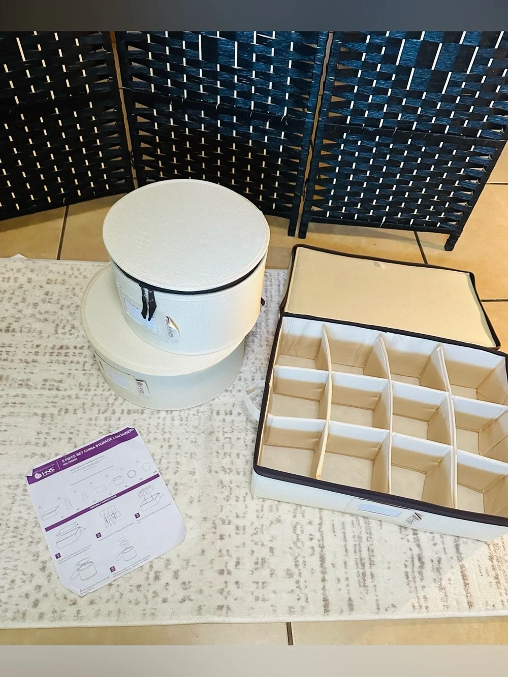Cream Ceramic Plate Storage Set with Protective Cushions